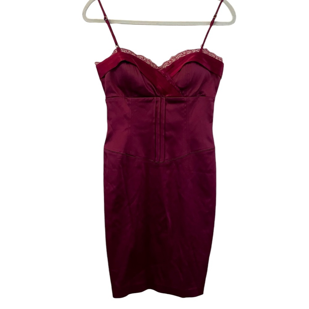 Laundry by Shelli Segal Whimsygoth Satin Bustier Top Burgundy Midi Dress